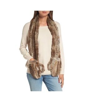 Love token genuine rabbit fur scarf with built-in mittens